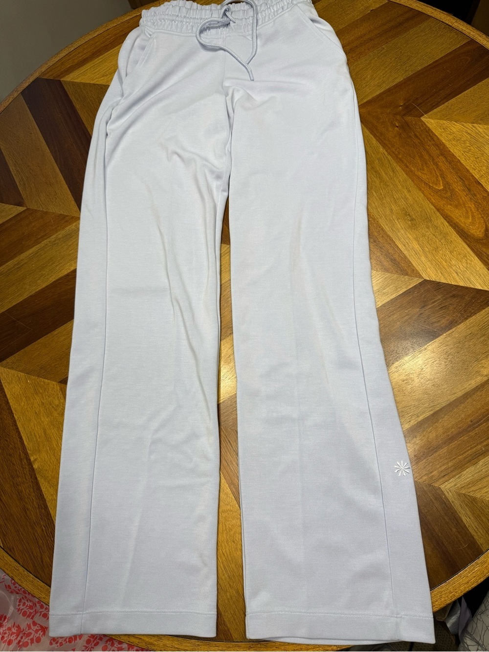 Athleta Seasoft Mid Rise Straight Wide-Leg Drawstring Pants color Gossamer - Picture 3 of 12